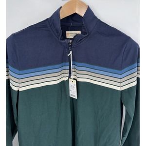 NWT Marine Layer Size Small Archive Stripe Quarter 1/4 Zip‎ Pullover Green Navy